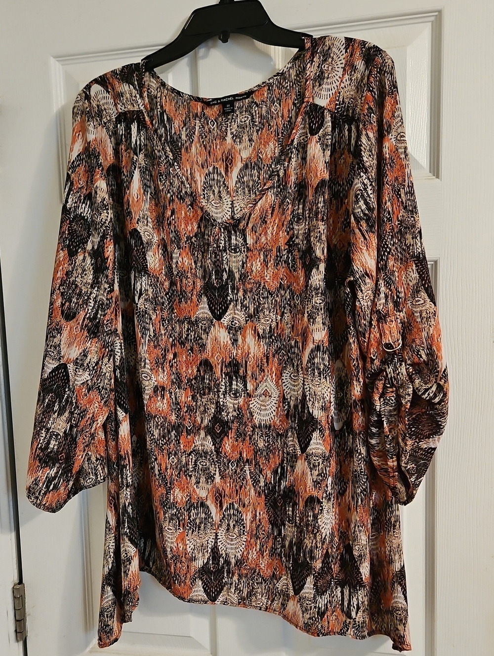 Zac & Rachel Orange, Black & Cream Abstract Print Top